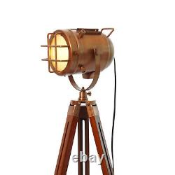 Lampe de plancher nautique à projecteur trépied en bois Lampe vintage pour le salon Décoration de lampe