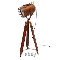 Lampe de plancher nautique à projecteur trépied en bois Lampe vintage pour le salon Décoration de lampe