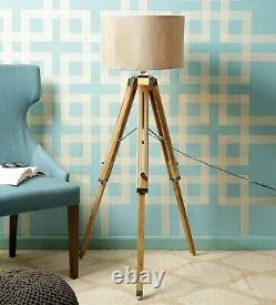 Lampe de sol nautique trépied en bois Abat-jour vintage pour la décoration intérieure
