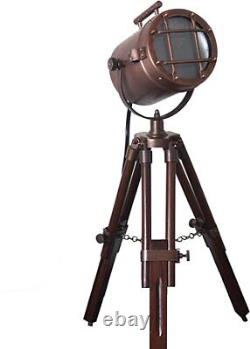 Lampe de table sur trépied en bois réglable de projecteur de bureau vintage antique
