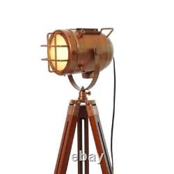 Lampe nautique sur pied trépied vintage - Lampe de sol en bois style vintage - Projecteur de recherche vintage