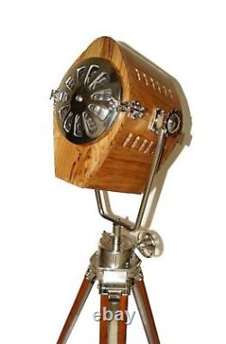 Lampe projecteur nautique en bois Hollywood vintage avec trépied en bois brun cadeau