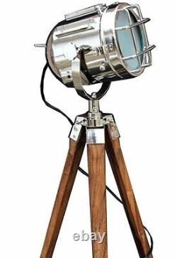 Lampe sur pied à trépied en bois vintage nautique avec projecteur de lampe de sol et lampes de projecteur