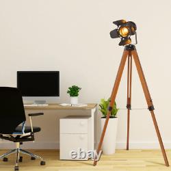 Lampe sur pied en bois style caméra rétro avec trépied réglable