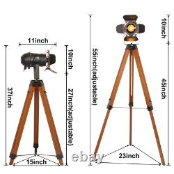 Lampe sur pied en bois style caméra rétro avec trépied réglable