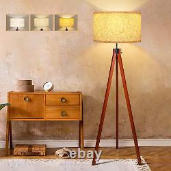Lampe sur pied en bois trépied, lampe sur pied grande taille de milieu du siècle pour salon moderne