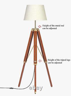 Lampe sur pied trépied en bois vintage finition antique brune décorative