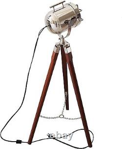 Lampe sur pied vintage en bois nautique avec projecteur de recherche, décoration d'intérieur pour Noël