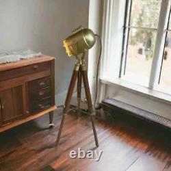 Lampe sur pied vintage en bois trépied projecteur de coin nautique pour la décoration