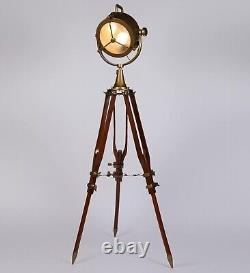Lampe sur pied vintage en métal et bois avec projecteur trépied pour salon