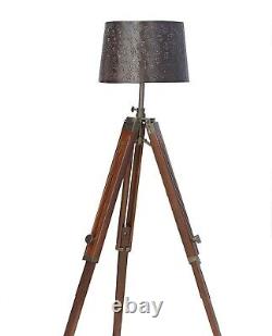 Lampe sur pied vintage nautique à abat-jour réglable sur support trépied en bois pour la maison