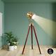 Lampe Sur Trépied En Bois Avec Projecteur Nautique Vintage, Parfait Pour La Décoration Intérieure