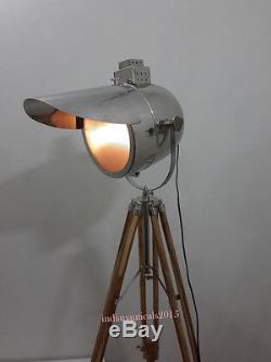 Lumière De Plancher Vintage Traffic Searchlight Avec Tube En Bois En Teck Signal De Signalisation