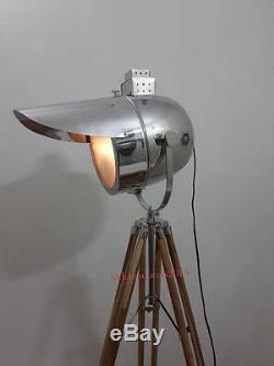 Lumière De Plancher Vintage Traffic Searchlight Avec Tube En Bois En Teck Signal De Signalisation