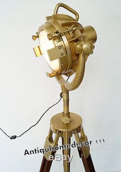 Marine Lampe De Sol Vintage Design Trépied En Bois Projecteur D'éclairage Projecteur Spot