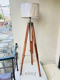 Moderne En Bois Nautique Chrome Trépied Lampe De Table Stand Vintage Floor Shade Lampe