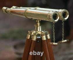 Nautical Brass 18 Binocular Leather Antique Telescope Avec Support De Trépied Au Sol