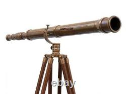 Nautical Laiton Telescope 39 Pouces En Bois Trépied Stand Spyglass Antique Vintage