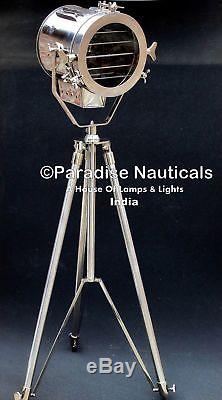 Nautical Studio Chrome Trépied Lampadaire Vintage Spot Industriel Royaume-uni
