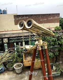 Nautique Nouveau Style Vintage Laiton Binoculaire 18'' Pouce Avec Support De Trépied En Bois