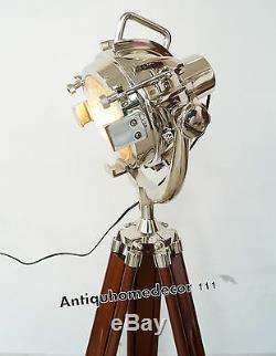 Nautique Projecteur Searchlight Style Vintage En Bois Trépied Sol Lampe