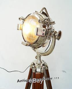 Nautique Projecteur Searchlight Style Vintage En Bois Trépied Sol Lampe