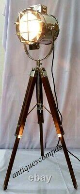 Nautique Spot Light Vintage Chrome Lampe De Table 'avec Support De Trépied En Bois