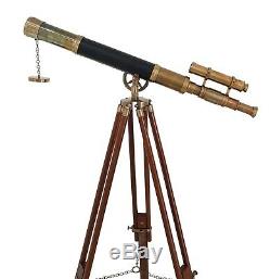 Nautique Spyglass Telescope Trépied En Bois Marine Vintage Double Barrel Scope