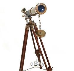 Nautique Spyglass Telescope Trépied En Bois Marine Vintage Double Barrel Scope