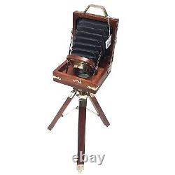 Nickel Plated Brass Vintage Camera Avec Trépied Stand Replica Home Table Decor