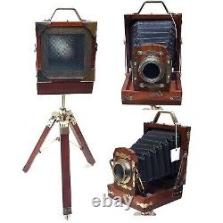 Nickel Plated Brass Vintage Camera Avec Trépied Stand Replica Home Table Decor