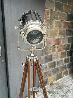 Projecteur De Lampe De Plancher Argenté Vintage Trépied En Bois Décor À La Maison DIM Spotlight