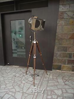 Projecteur De Recherche Vintage Trépied En Bois Stand Search Light Studio Spot Lamp