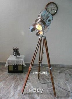Projecteur Nautique Antique Lampe En Bois Trépied Sol Vintage Searchlight Lampe