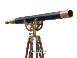 Sol Standing Antique Brass Anchormaster Télescope Avec Trépied En Bois Stand 39