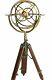 Sphère Armillaire En Laiton Vintage Sur Trépied En Bois, Style Astrolabe De Table Pour La Maison.