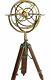 Sphère Armillaire En Laiton Vintage Sur Trépied En Bois, Style Maison Astrolabe De Table