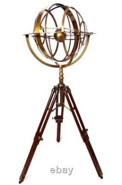 Sphérique Laiton Astrolabe Vintage Décoration Astronomie Un Trépied En Bois Cadeaux