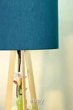 Support de lampe trépied d'angle en bois nautique avec décoration en laiton vintage bleu pour la maison.