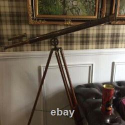 Support de trépied antique élégant télescope brun fonctionnel fini vintage fait main