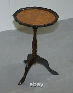 Table D'extrémité Latérale De La Lampe De Trépied En Cuir Brun Vintage Acajou Vers 1940