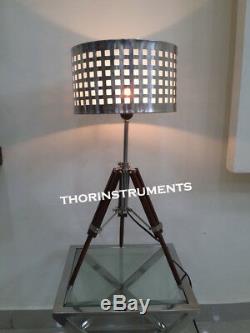 Table Nautique Trépied Chrome En Bois Pied De Lampe Vintage Lampadaire Shade