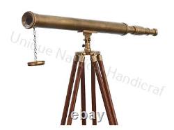 Télescope Antique De 32 Pouces Brun Brun De Laiton Avec Le Support En Bois Brun De Trépied