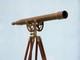 Télescope Antique Maritime En Laiton Nautique Avec Trépied En Bois à Hauteur Ajustable