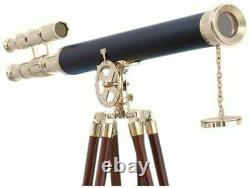 Télescope Debout Antique De Plancher De Laiton De Cru Avec Le Cadeau De Noël De Stand De Trépied