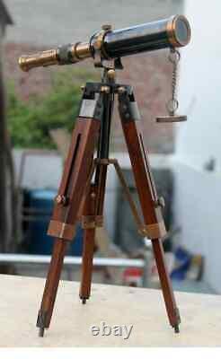 Télescope En Laiton Antique Nautique Antique Spyglass Avec Trépied En Bois Marine Spyg