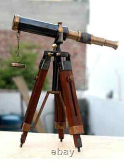 Télescope En Laiton Antique Nautique Antique Spyglass Avec Trépied En Bois Marine Spyg