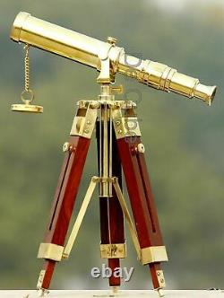 Téléscope En Laiton Support En Bois Trépied Nautique Antique Décor Marine