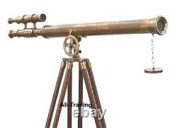 Télescope Nautique Antique sur Pied en Laiton avec Trépied en Bois de 64 pouces