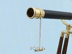 Télescope Vintage 42 Pouces Marine Black Leather Spyglass Avec Support En Bois Trépied